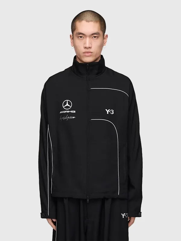 RECREATED Mercedes-AMG Petronas Y3 x AMG Black Full-Zip Track Jacket offering lightweight comfort with a refined athletic streetwear look