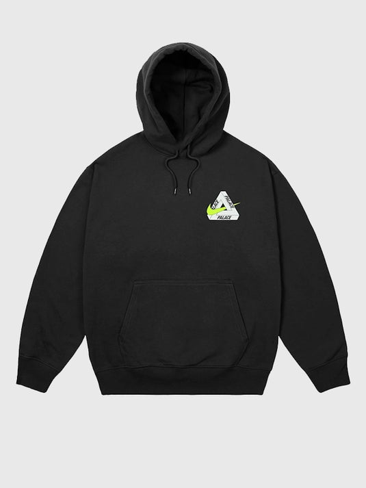 Palace x Nike 2025 Tri Swoosh Pullover Hoodie in black fleece with standout triple swoosh detailing.