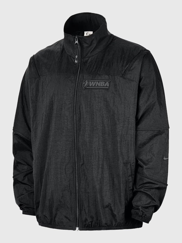 RECREATED WNBA x Nike Legends basketball track jacket in black, built lightweight with a full-zip front and streamlined athletic feel