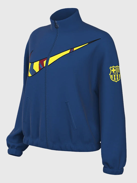 Recreated FC Barcelona Nike Essentials jacket in blue with streamlined silhouette and comfortable wear