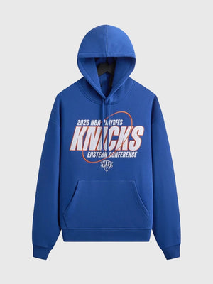 RECREATED Giorgio Armani x Kith New York Knicks 2026 Playoffs fleece pullover Nelson hoodie in a relaxed fit with soft thermal construction and minimal street-lux styling