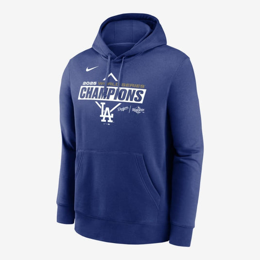 Recreated Nike Royal Los Angeles Dodgers 2025 World Series Champions Home Plate Hoodie crafted in soft fleece with bold team logo.