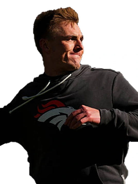 Bo Nix inspired RECREATED Denver Broncos Nike pullover hoodie in black with sharp, game-ready aesthetics