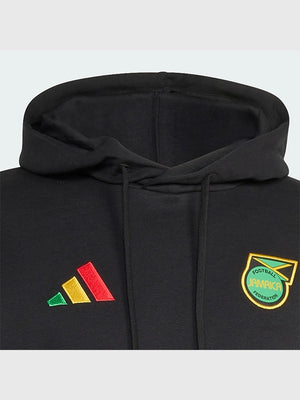 Recreated Adidas Jamaica x Bob Marley 2026 black DNA hoodie with classic pullover silhouette and contrast details