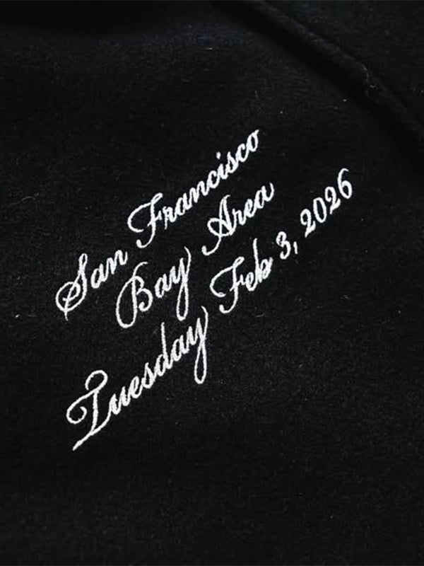 RECREATED Abercrombie Pro Bowl Games 2026 wool varsity jacket in black with classic leather sleeve styling