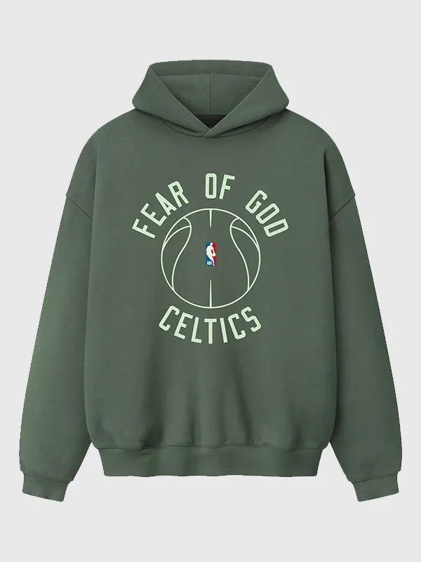 Recreated Boston Celtics Fear of God x Barkley L. Hendricks unisex 90’s hoodie in green with relaxed vintage silhouette and soft fleece interior