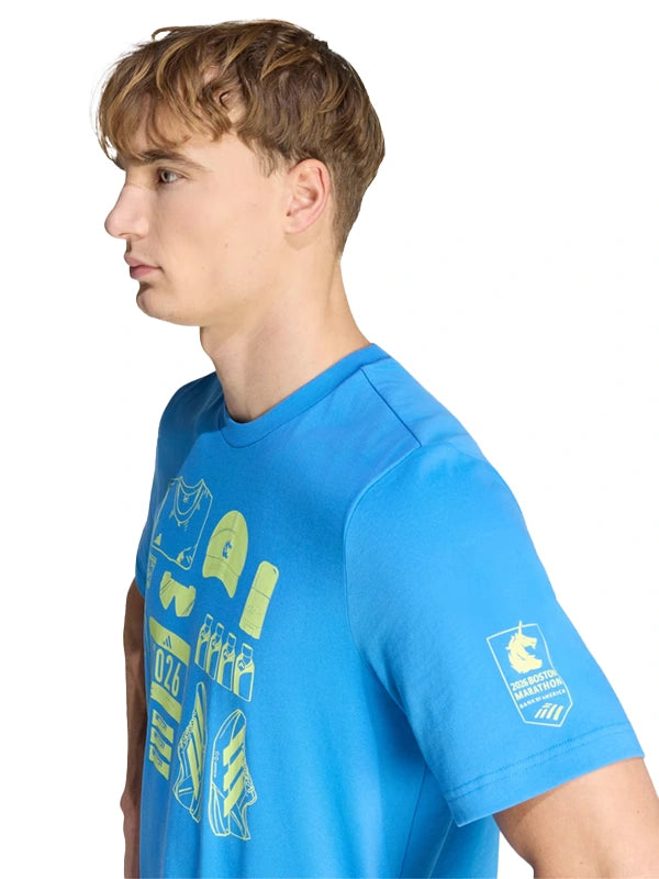 RECREATED Boston Marathon 2026 Adidas unisex t-shirt in blue combining casual comfort with marathon-themed graphics