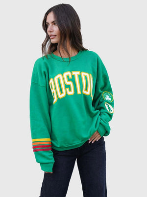 Aviator Nation Celtics fleece sweatshirt recreated in green with classic crew design and comfortable wear appeal