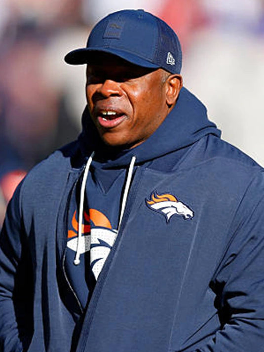 Unisex Denver Broncos 2025 navy sideline bomber jacket with a structured fit and smooth athletic finish by Nike