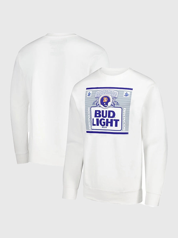 Mitchell & Ness x Bud Light Broncos The Crest graphic fleece sweatshirt in white with soft fabric and relaxed fit