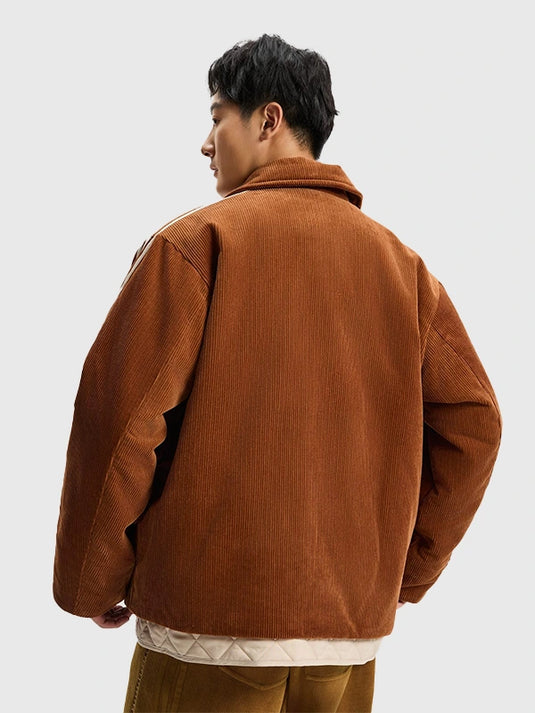 Recreation Adidas Chinese New Year SS26 pad jacket in brown featuring corduroy fabric and warm padded construction