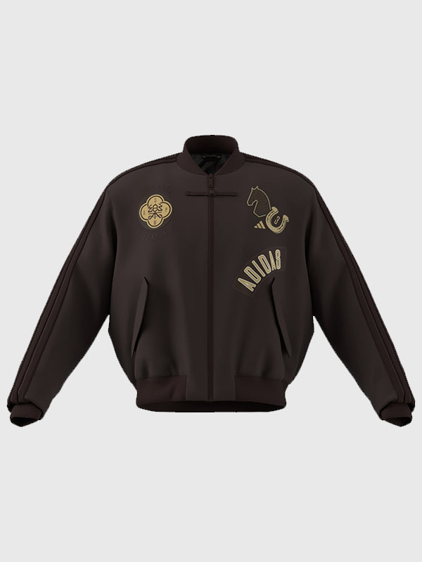 Chinese New Year 2026 recreation brown bomber jacket with quilted padding and contemporary silhouette