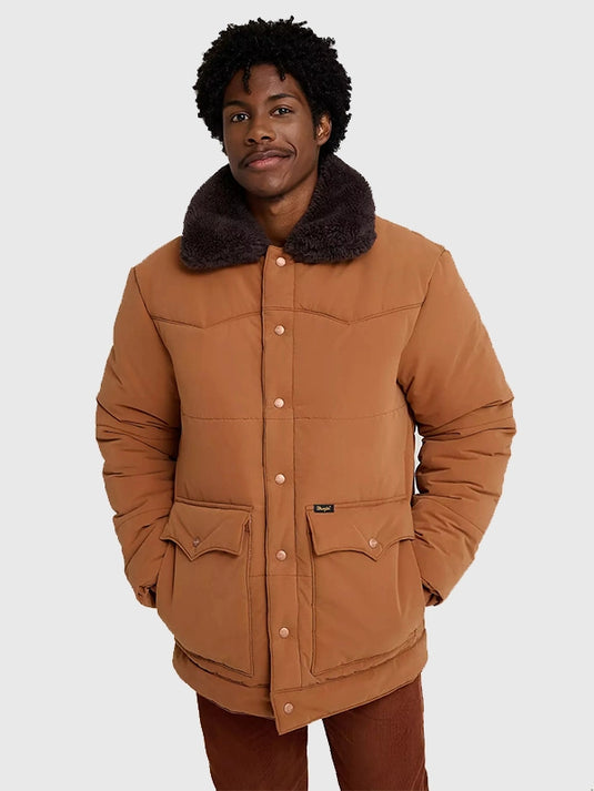 David Harbour inspired Stranger Things season 5 puffer jacket featuring durable brown parachute fabric