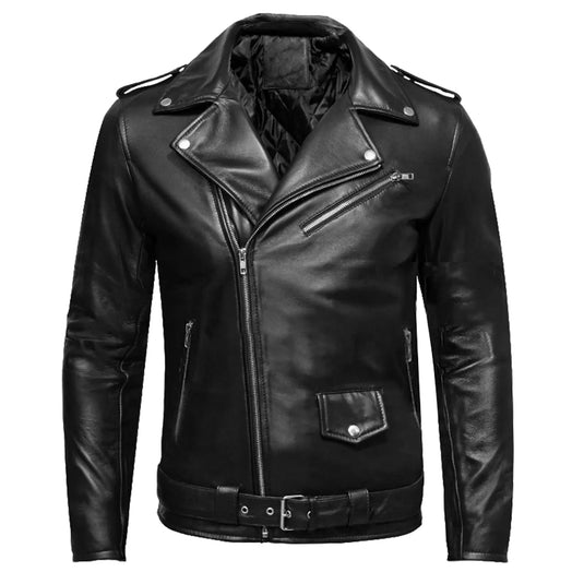 Bruce Black Sheepskin Motorcycle Leather Jacket