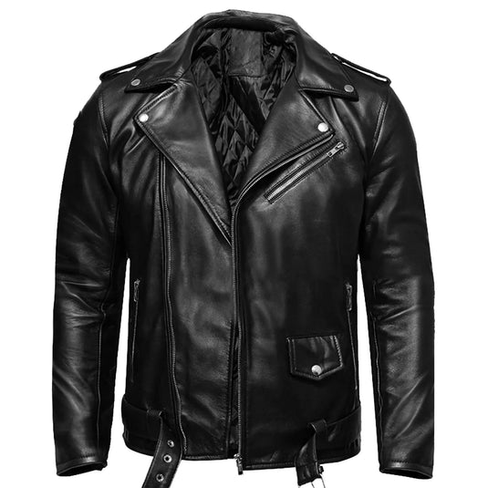 Bruce Black Sheepskin Motorcycle Leather Jacket