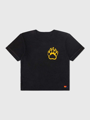 Recreated black Aviator Nation Boston Bruins short sleeve cropped t-shirt with comfortable fit and graphic-led design