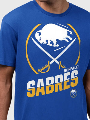 Buffalo Sabres Logo Zoom Tee by Starter crafted in breathable fabric with smooth finish and athletic-inspired styling