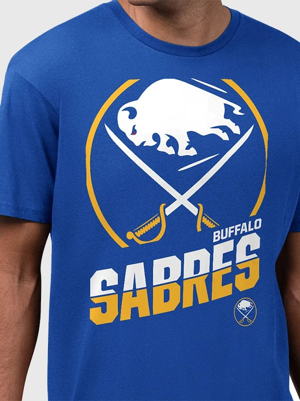Buffalo Sabres Logo Zoom Tee by Starter crafted in breathable fabric with smooth finish and athletic-inspired styling
