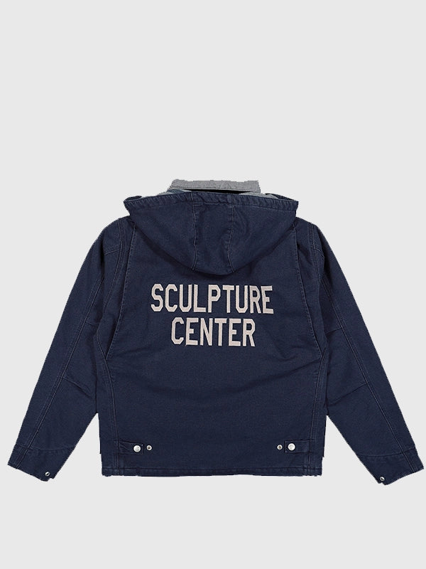 Recreated Carhartt WIP x New Balance Arcan jacket in navy featuring a structured hooded design