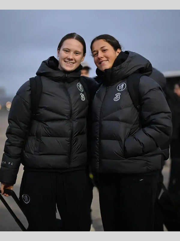 Recreation of the Chelsea FC 2025 UEFA Women’s Champions League black hooded puffer jacket