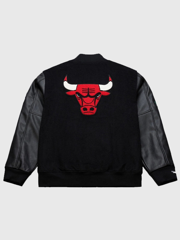 RECREATED Derrick Rose Chicago Bulls varsity letterman jacket featuring a full-snap front and clean black finish