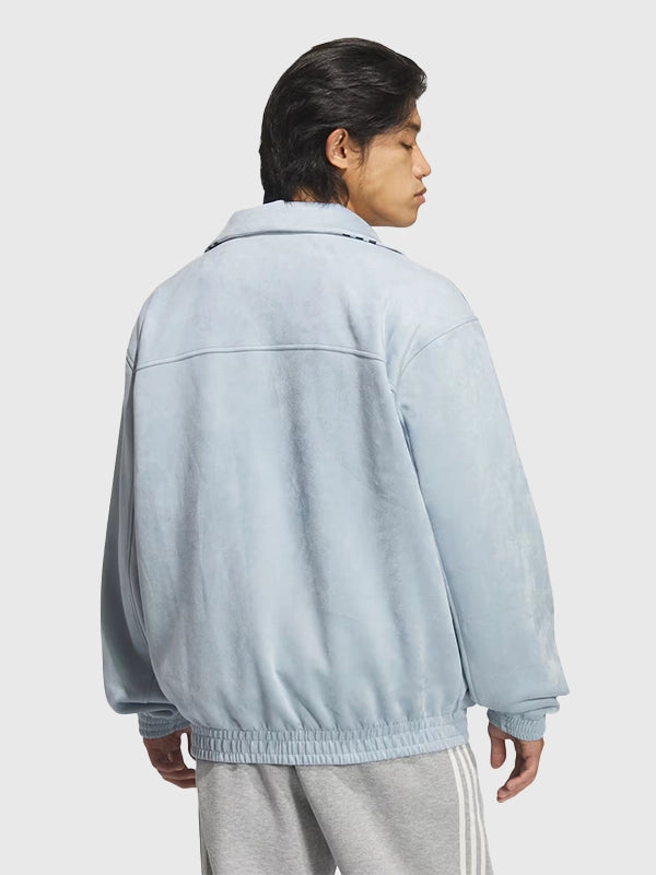 Recreated Tang jacket in sky blue suede leather reflecting Adidas 2026 design elements