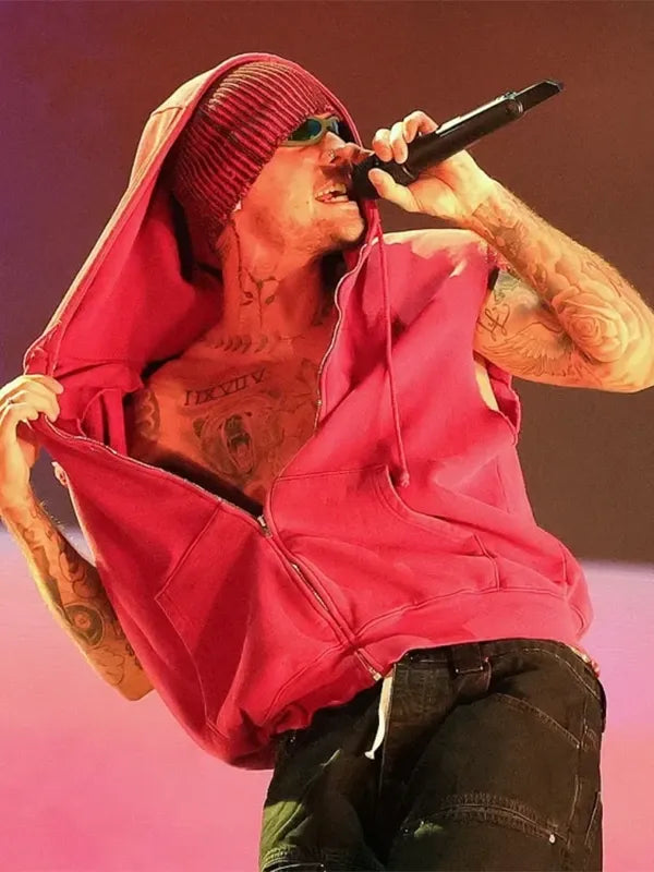 Coachella 2026 Justin Bieber Newport Sleeveless Hoodie featuring lightweight fleece build and bold festival-inspired graphic design