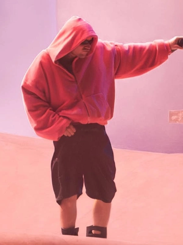 Pink Coachella 2026 Justin Bieber zip up fur hoodie recreated with soft texture and statement outerwear style