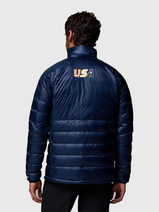 Milano Cortina 2026 Team USA navy puffer jacket featuring down fill and winter-ready construction