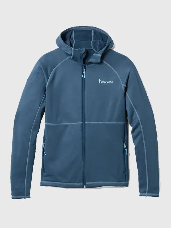 Recreated Cotopaxi Tempa 2026 blue fleece jacket with hood for men and women featuring relaxed fit and smooth finish