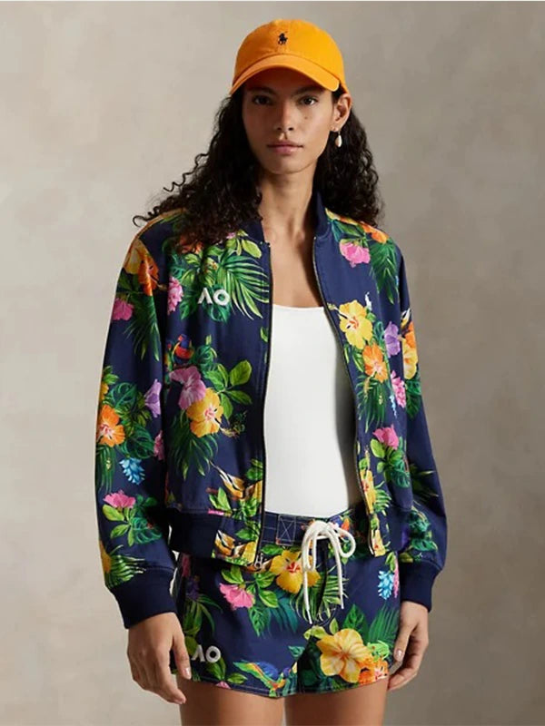 RECREATED unisex Polo Ralph Lauren Australian Open 2026 floral cotton bomber baseball jacket with lightweight design