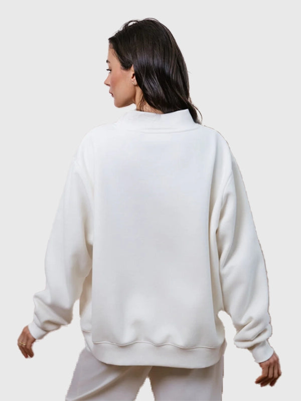 RECREATED Parke Bridal 2026 Mockneck Fleece Sweatshirt designed with a relaxed fit and understated varsity appeal