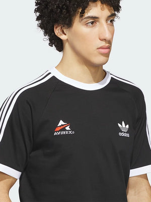 RECREATED Black Adidas x Avirex 2026 Ringer T-Shirt combining timeless crewneck styling with contrast collar and sleeve trim