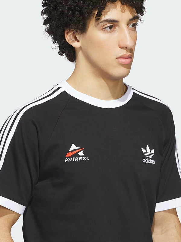 RECREATED Black Adidas x Avirex 2026 Ringer T-Shirt combining timeless crewneck styling with contrast collar and sleeve trim