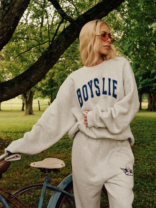 RECREATED Amanda Batula Summer House Season 10 Grey Fleece Crewneck Sweatshirt crafted from warm fleece material with a comfortable everyday fit