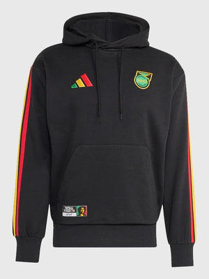 Recreated Adidas Jamaica x Bob Marley 2026 unisex black pullover DNA fleece hoodie with bold co-brand graphics