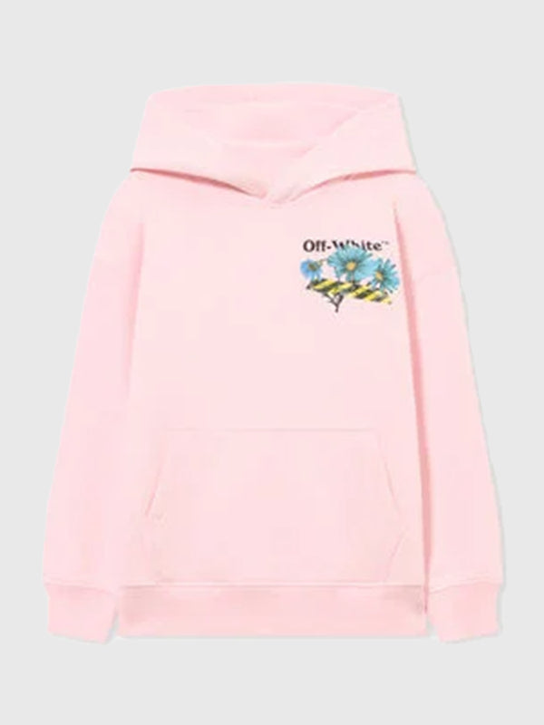 RECREATED Off-White 2026 Daisy Tape Pink Fleece Pullover Hoodie featuring soft fleece construction with signature tape detailing and a bold modern silhouette