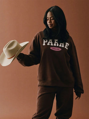 Recreated Parke Dallas Signature Mockneck Fleece Sweatshirt in brown featuring refined embroidered detailing.