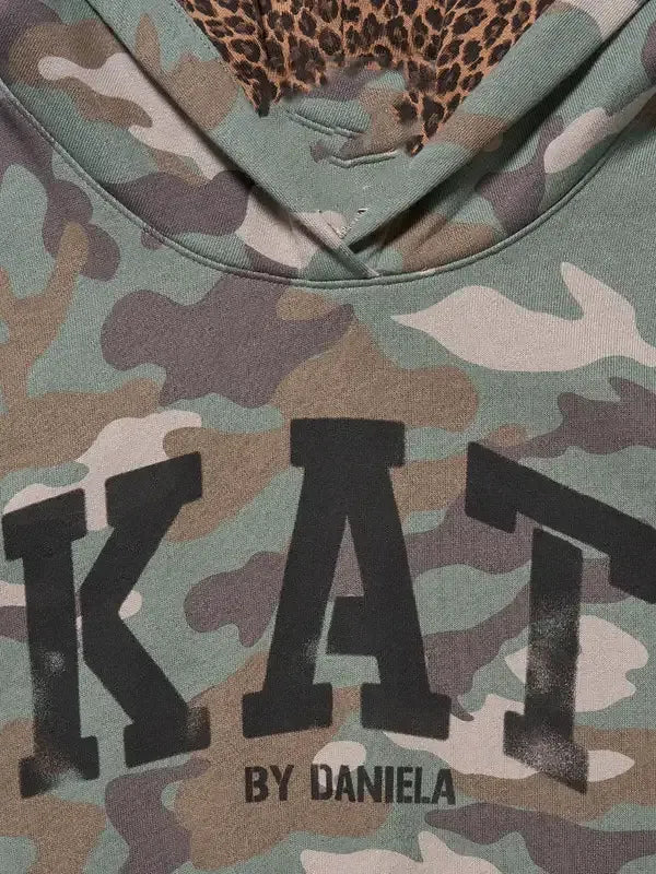 RECREATED Kat by Daniela camo hoodie from Gap x Katseye collaboration, built in pullover style with a comfortable unisex silhouette
