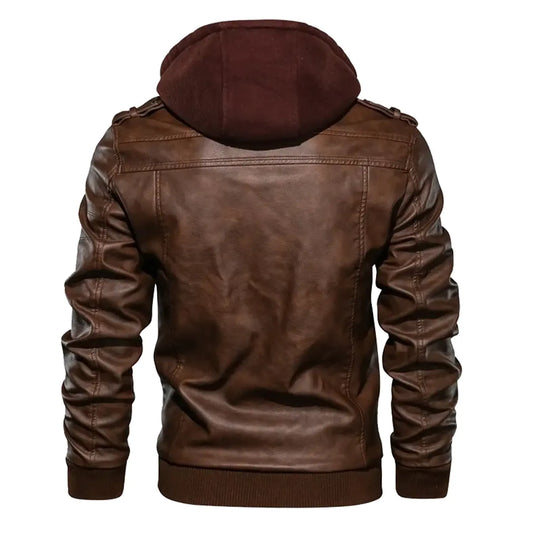 Miguel Brown Hooded Leather Jacket