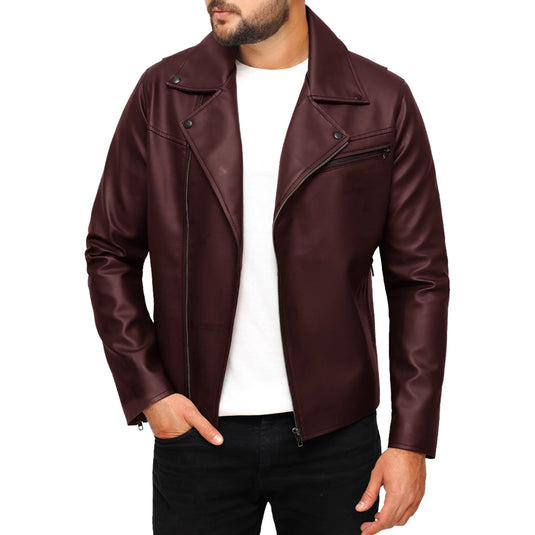 David Maroon Motorcycle Leather Jacket