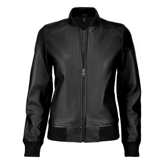 Delilah Black Bomber Leather Jacket