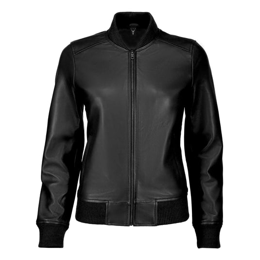 Delilah Black Bomber Leather Jacket