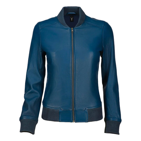 Delilah Blue Bomber Leather Jacket Womens