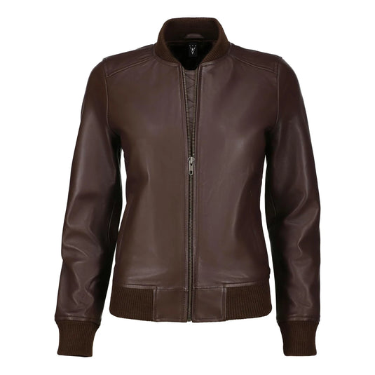 Delilah Brown Bomber Leather Jacket