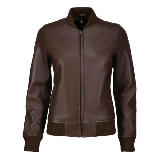 Delilah Brown Bomber Leather Jacket