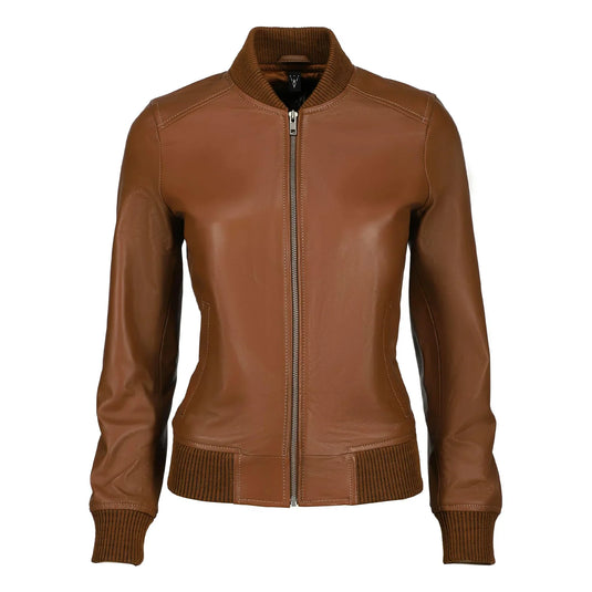 Delilah Brown Bomber Sheepskin Leather Jacket