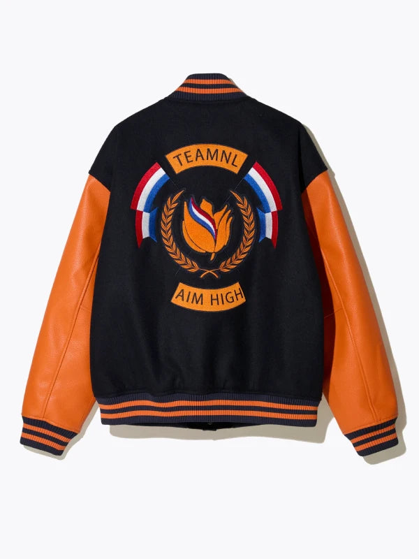 Denham Team Netherlands varsity jacket built for warmth, mobility, and everyday outerwear versatility