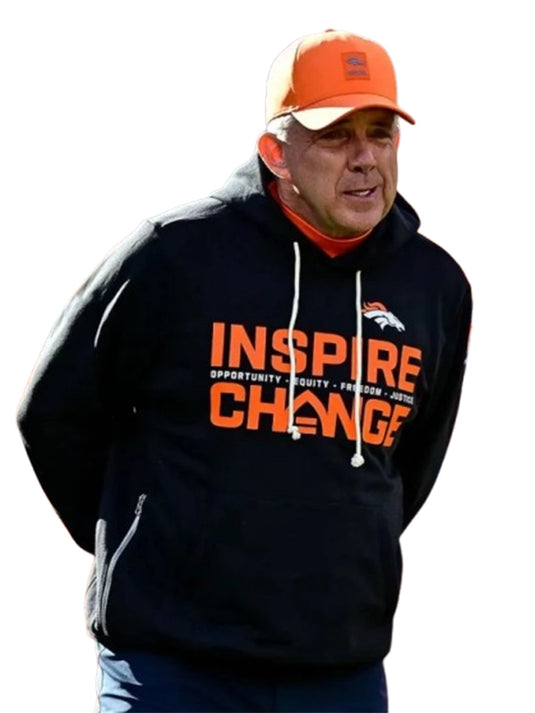 2025 Denver Broncos Nike Inspire Change black sideline hoodie with clean branding and statement lettering