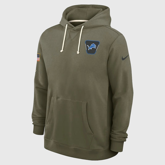 Detroit Lions Nike hoodie in olive green built with Dri-FIT technology for comfort and durability.